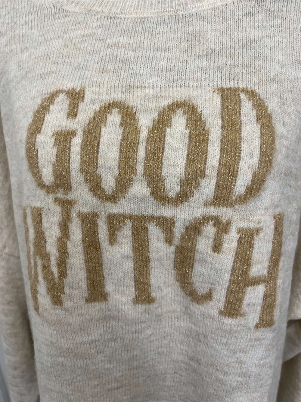 Vince Camuto Cream Sweater with Gold Text - Picture 5 of 5